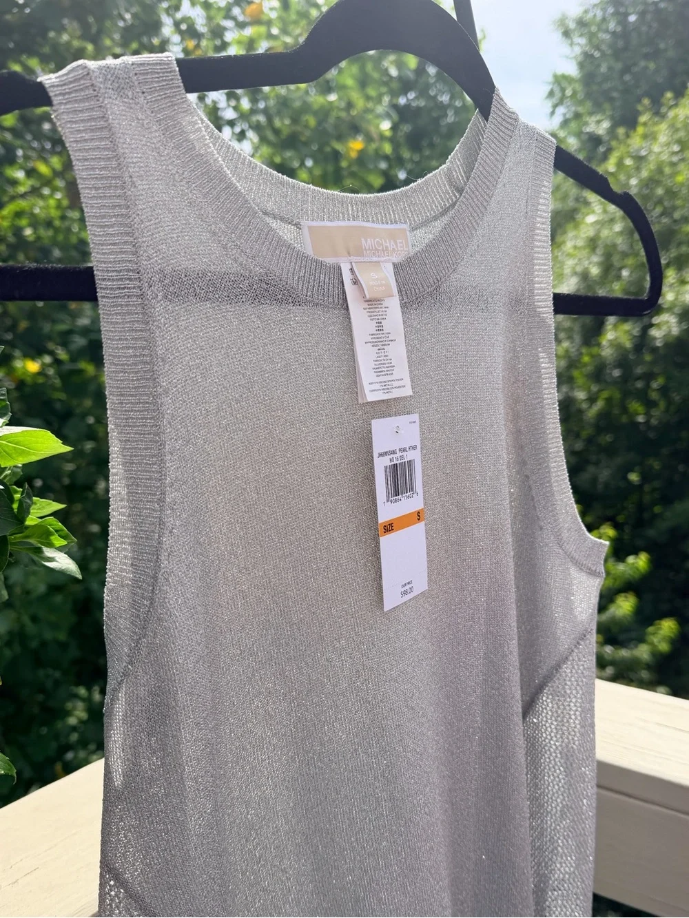 Michael Kors Sleeveless Sheer Metallic Silver Designer Cocktail Dressy Blouse